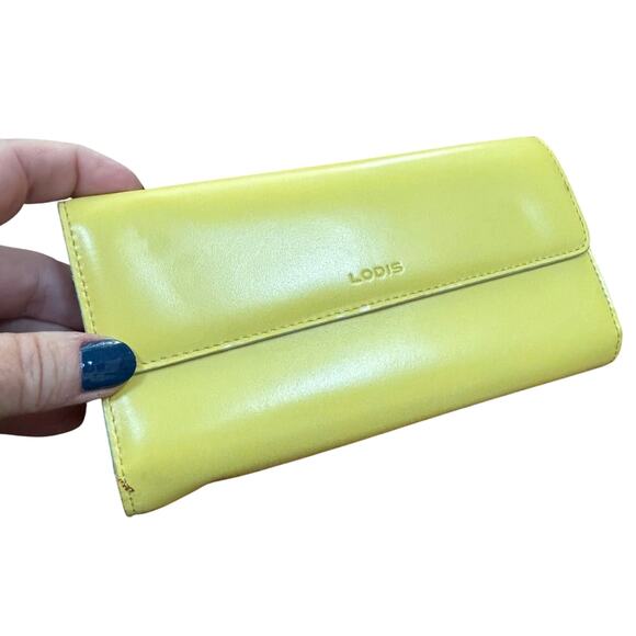 Lodis Handbags - Lodis Sun Sky classic leather checkbook wallet yellow blue with FLAWS